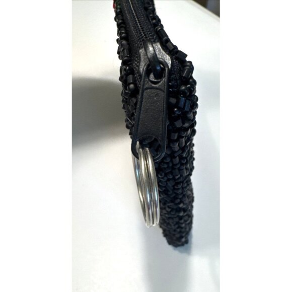 Beaded Coin Purse Black with Red & Green Zip Top - Picture 5 of 5